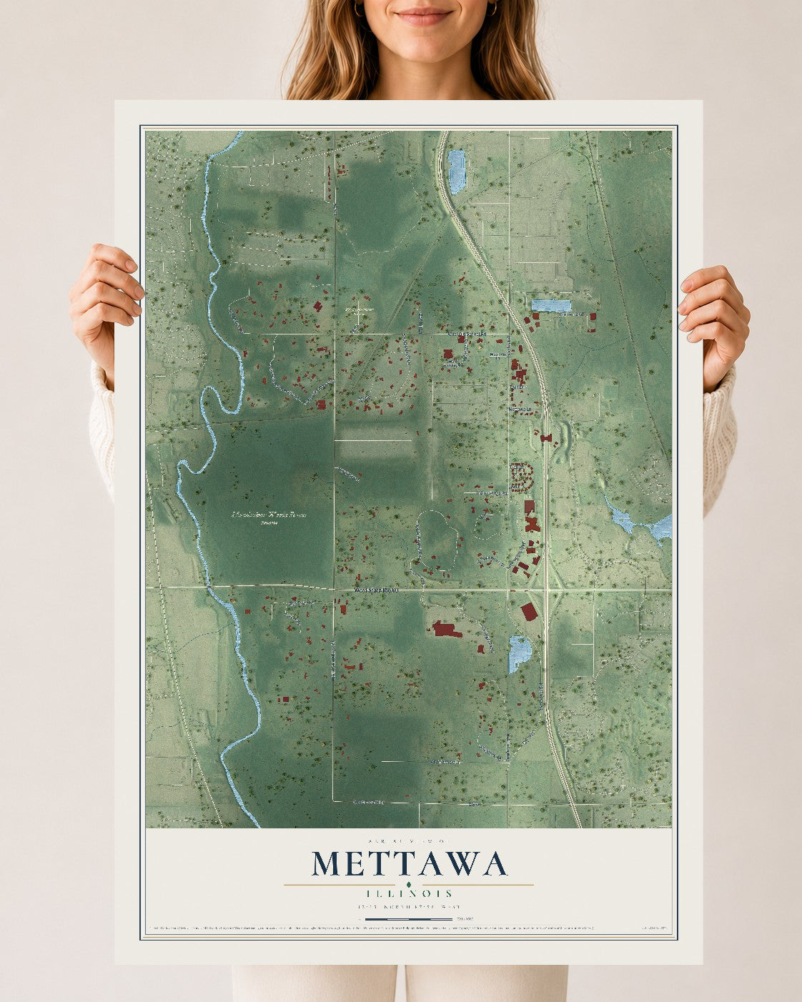 Map of Mettawa, Illinois, 24 x 36 inch unframed archival matte print