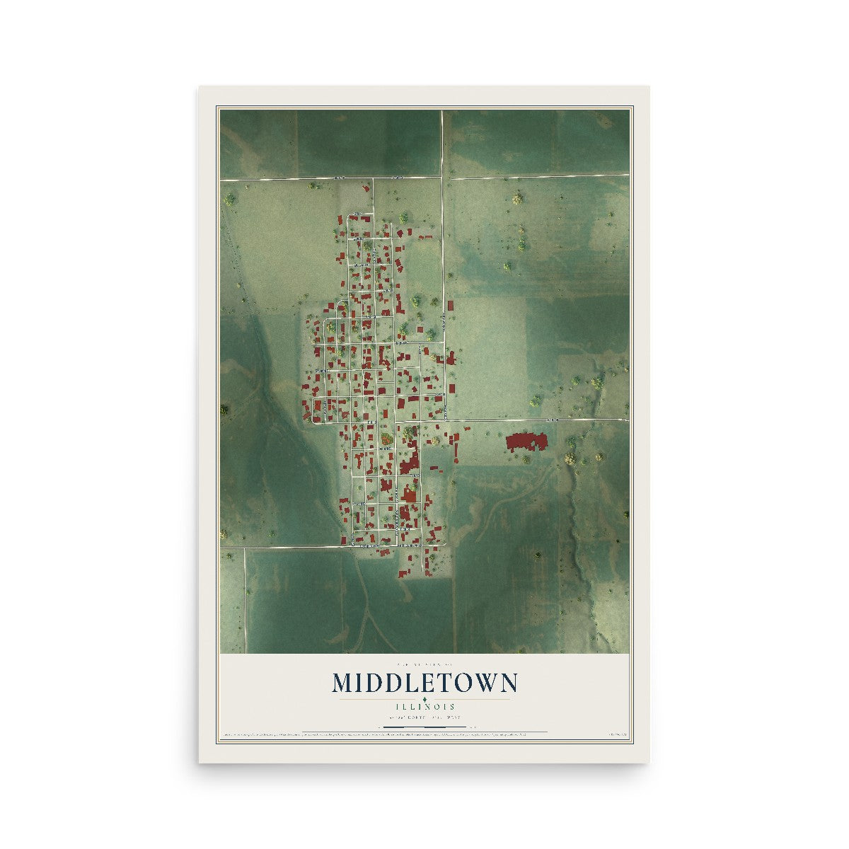 Map of Middletown, Illinois, 12 x 18 inch unframed archival matte print