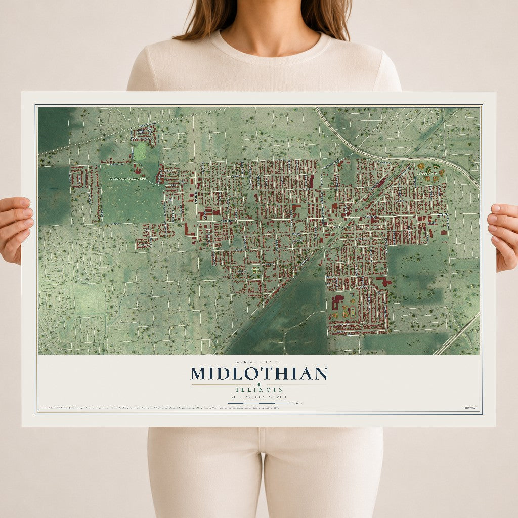 Map of Midlothian, Illinois, 18 x 24 inch unframed archival matte print