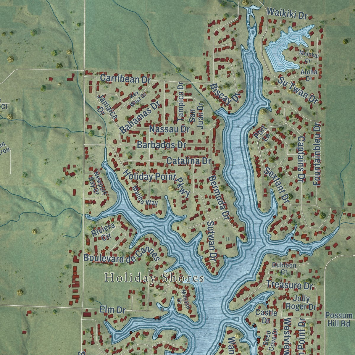Close-up of the map of Midway, Illinois print showing street and building detail