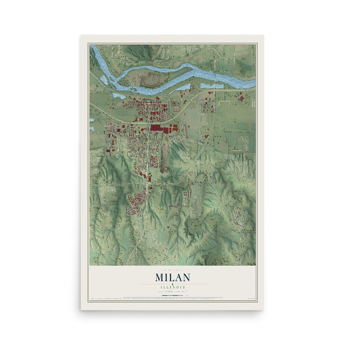 Map of Milan, Illinois, 12 x 18 inch unframed archival matte print