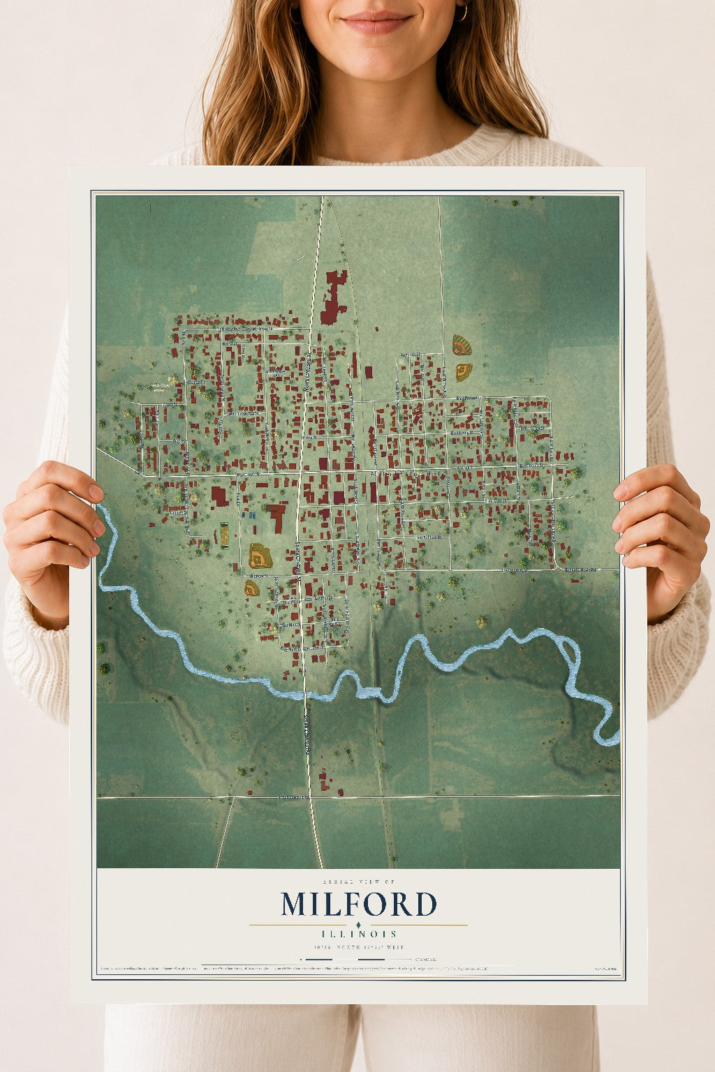 Map of Milford, Illinois, 18 x 24 inch unframed archival matte print