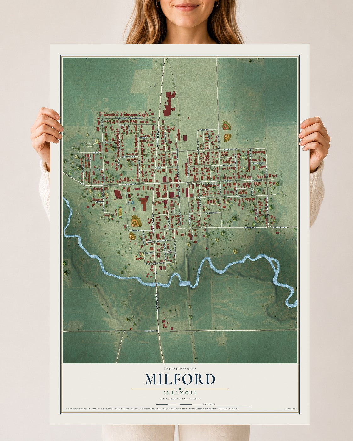 Map of Milford, Illinois, 24 x 36 inch unframed archival matte print