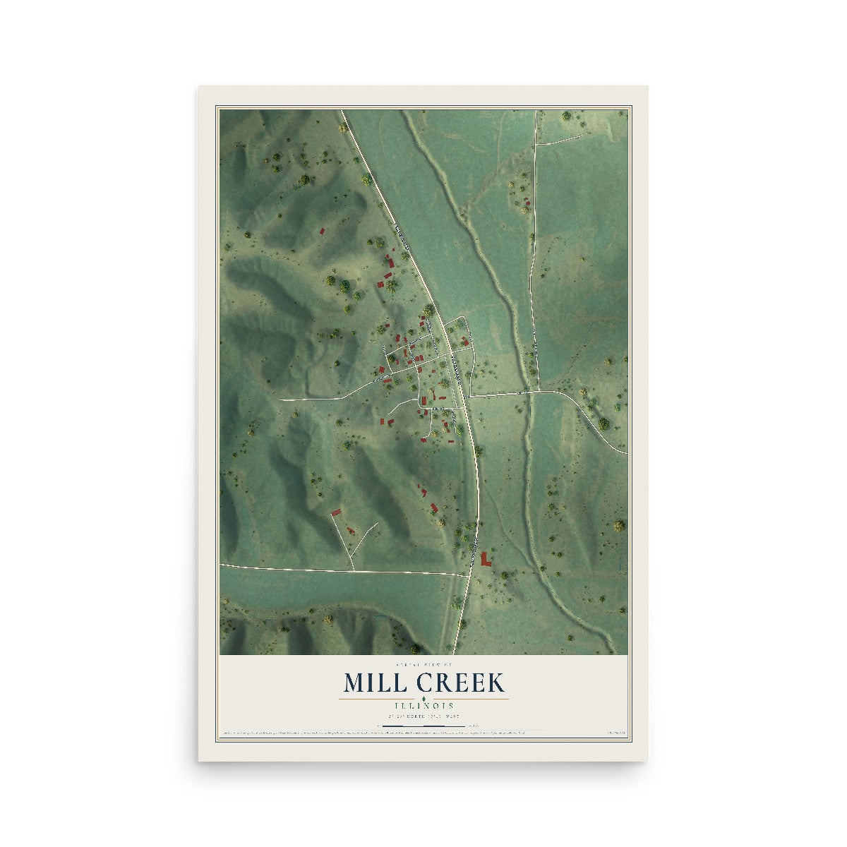 Map of Mill Creek, Illinois, 12 x 18 inch unframed archival matte print