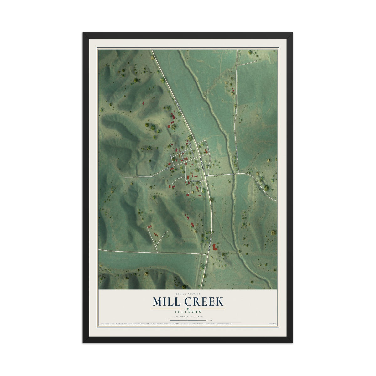 Map of Mill Creek, Illinois, 12 x 18 inch print in a black wood frame