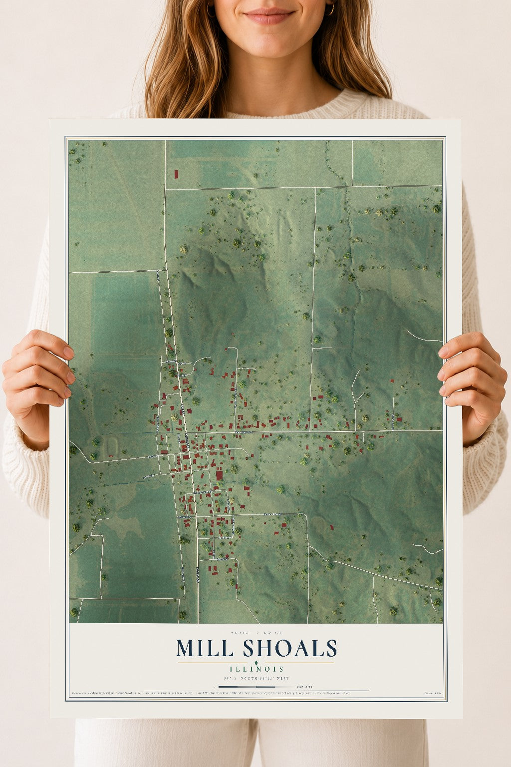 Map of Mill Shoals, Illinois, 18 x 24 inch unframed archival matte print