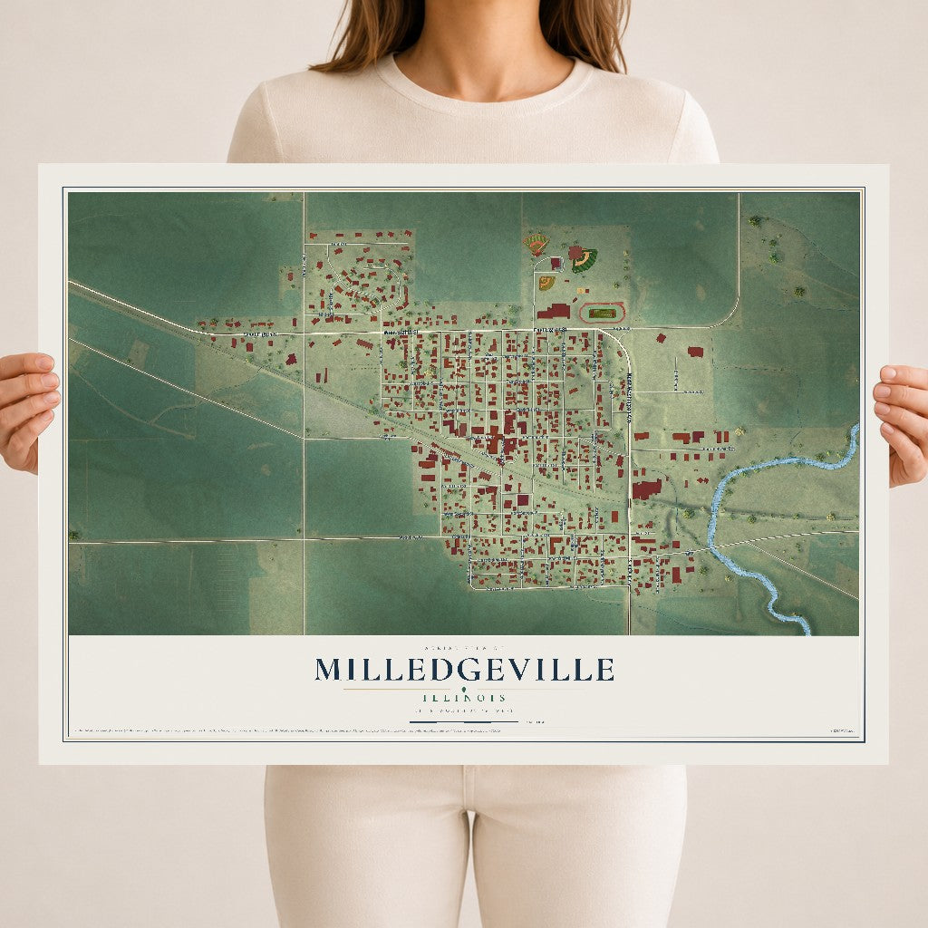 Map of Milledgeville, Illinois, 18 x 24 inch unframed archival matte print