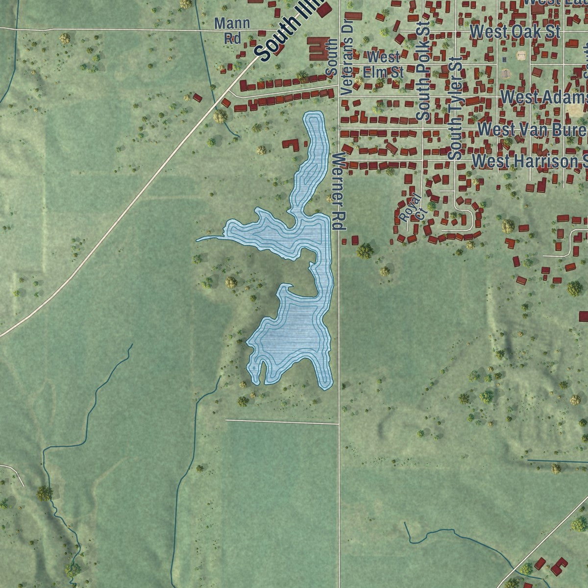 Second close-up of the map of Millstadt, Illinois print showing more streets and buildings