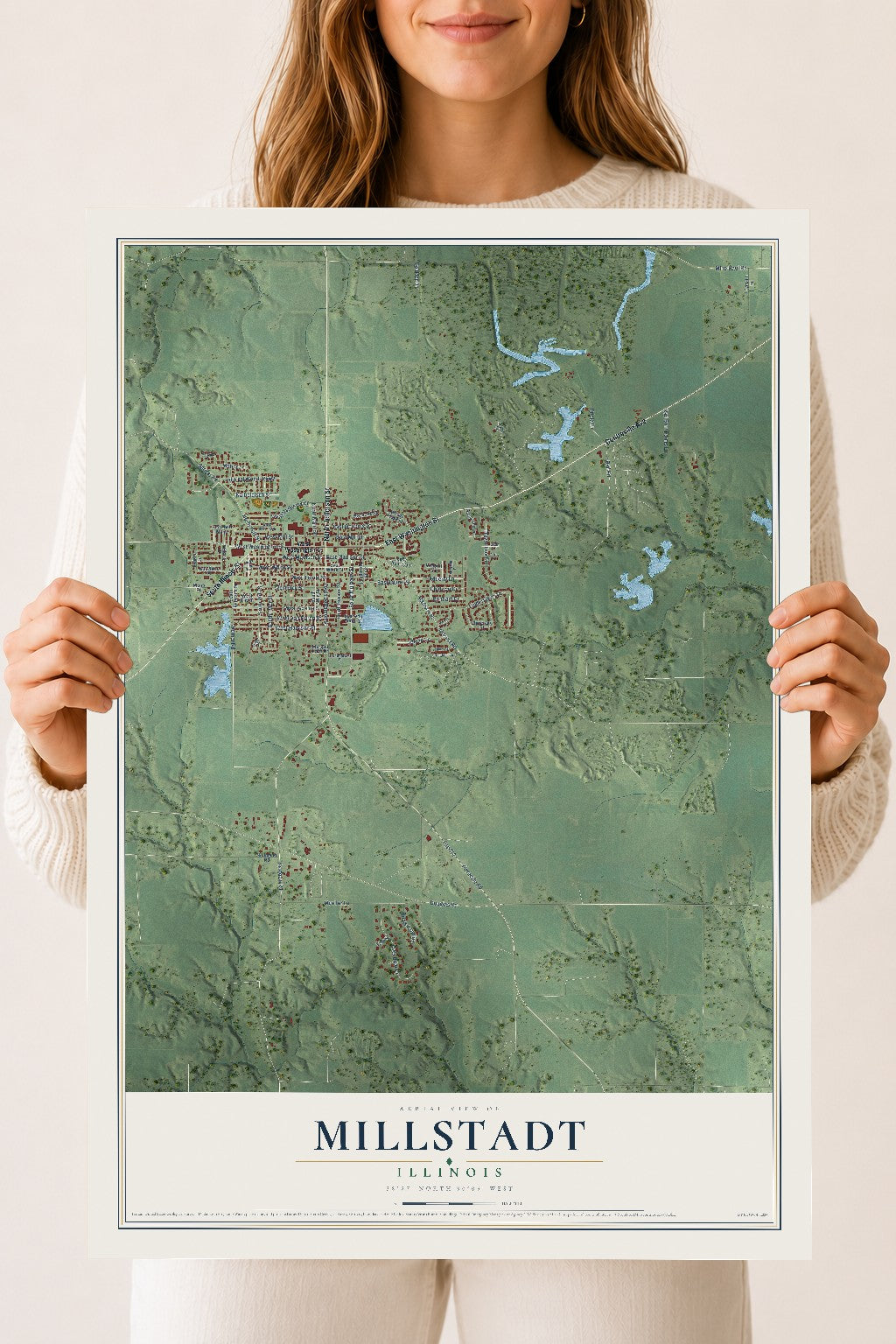 Map of Millstadt, Illinois, 18 x 24 inch unframed archival matte print
