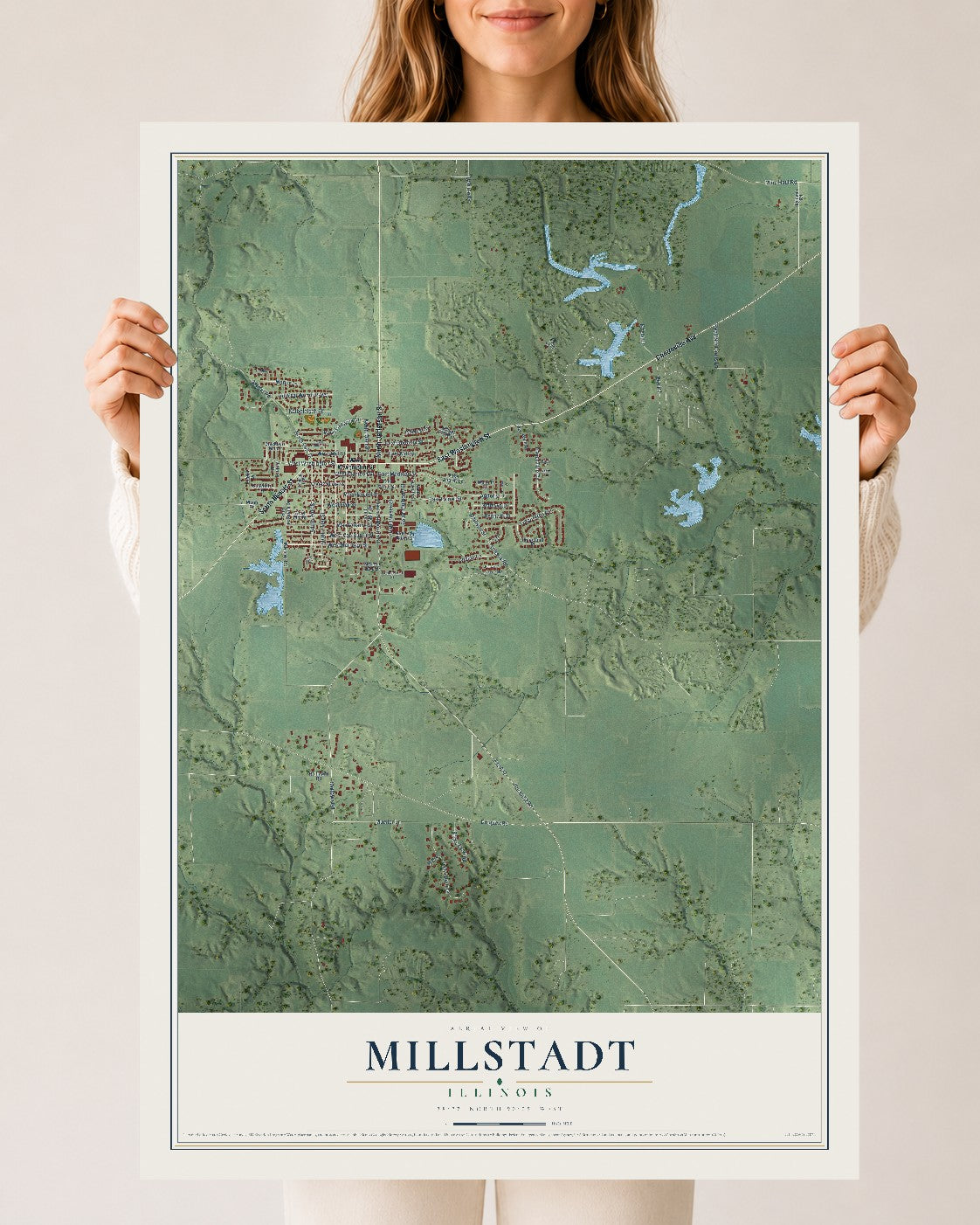 Map of Millstadt, Illinois, 24 x 36 inch unframed archival matte print