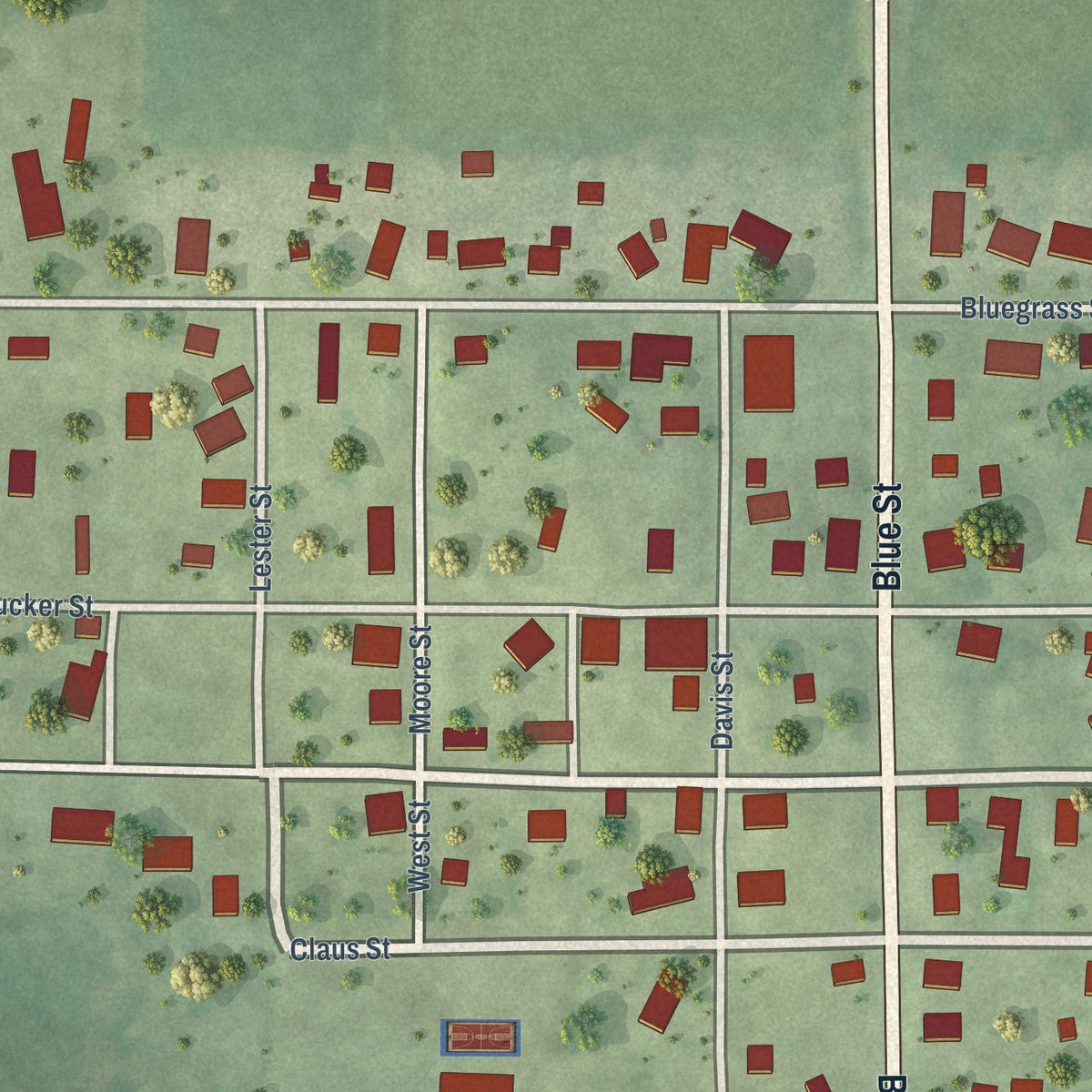 Close-up of the map of Milton, Illinois print showing street and building detail