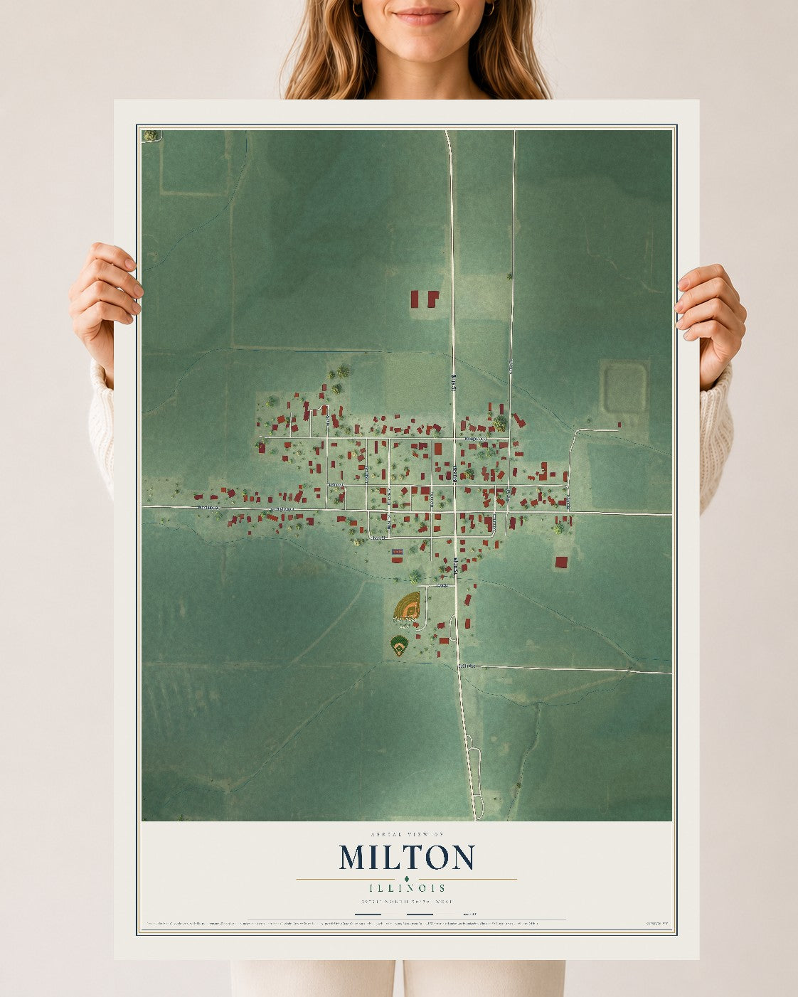 Map of Milton, Illinois, 24 x 36 inch unframed archival matte print