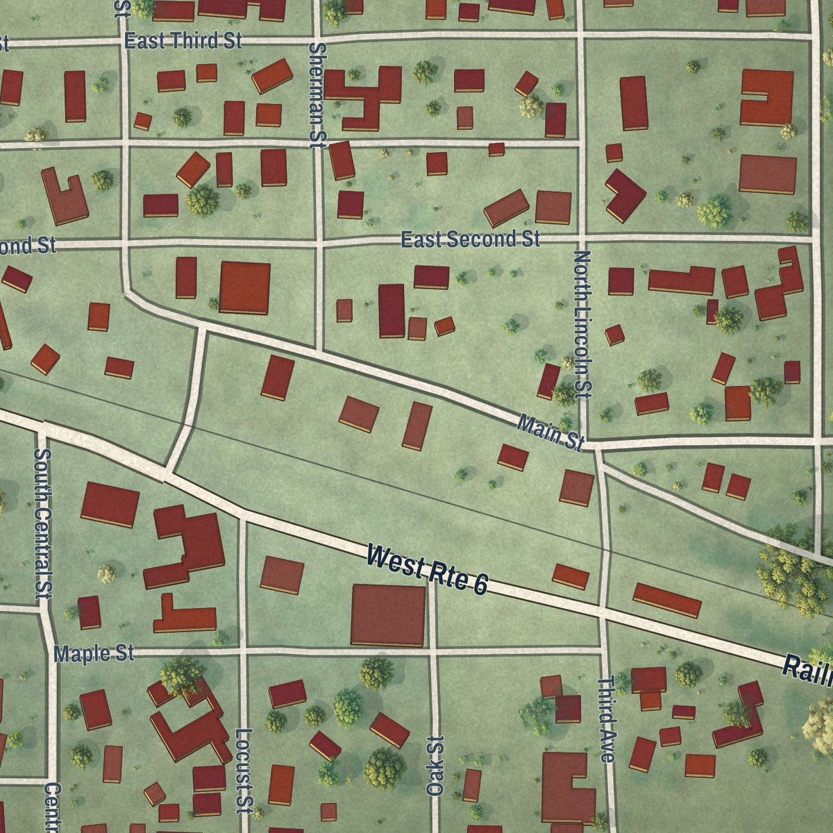 Close-up of the map of Mineral, Illinois print showing street and building detail