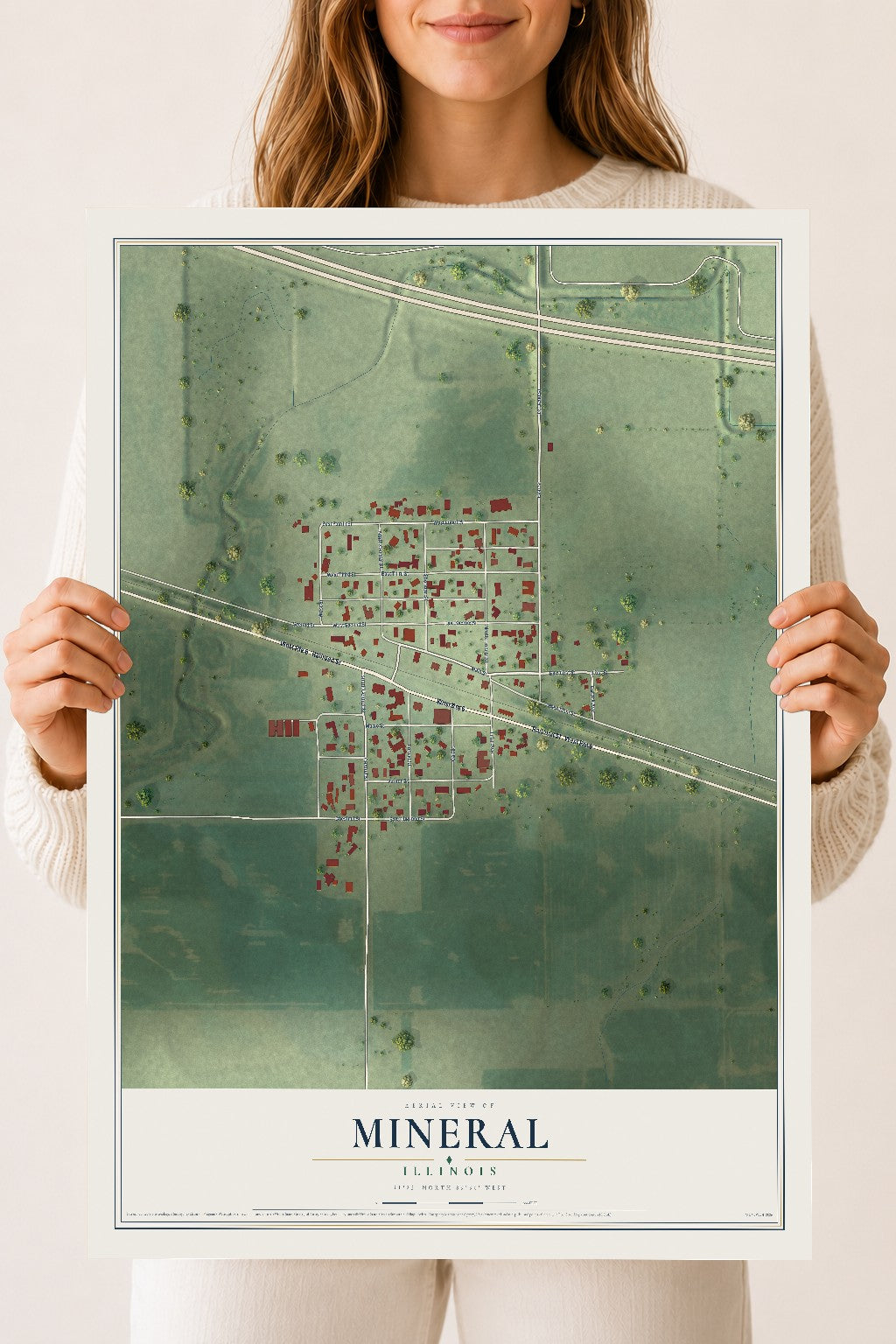 Map of Mineral, Illinois, 18 x 24 inch unframed archival matte print