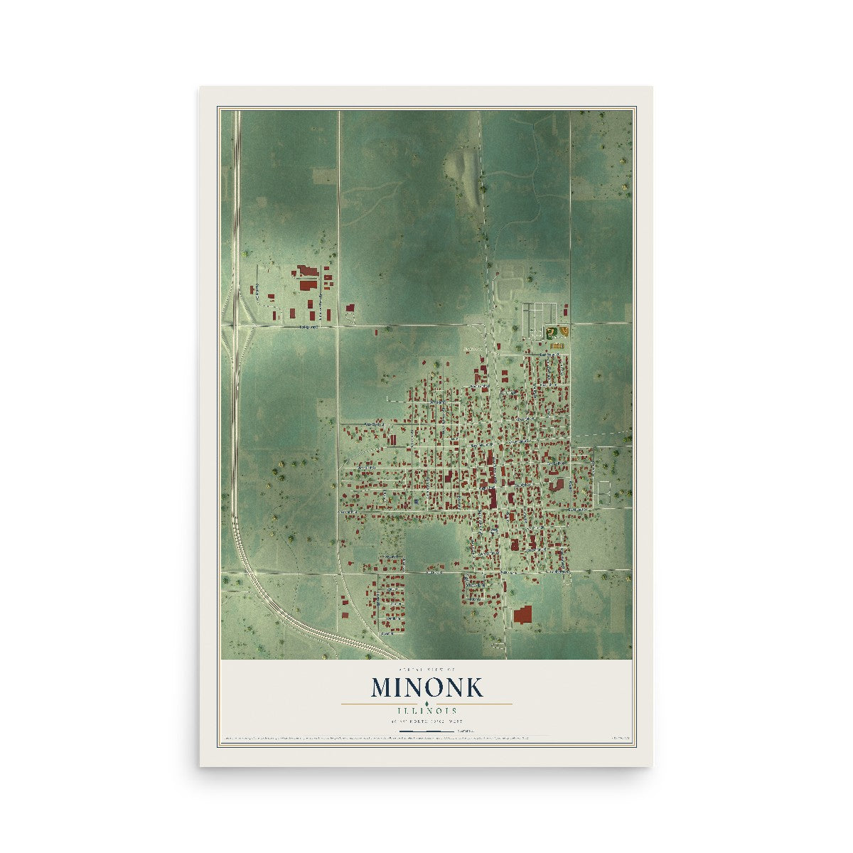 Map of Minonk, Illinois, 12 x 18 inch unframed archival matte print