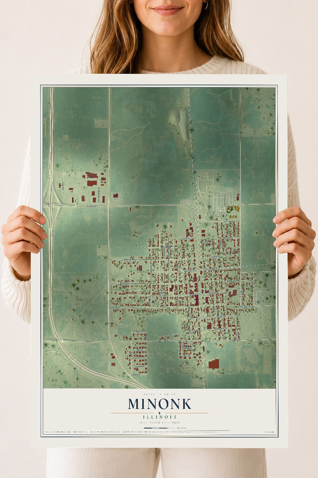 Map of Minonk, Illinois, 18 x 24 inch unframed archival matte print