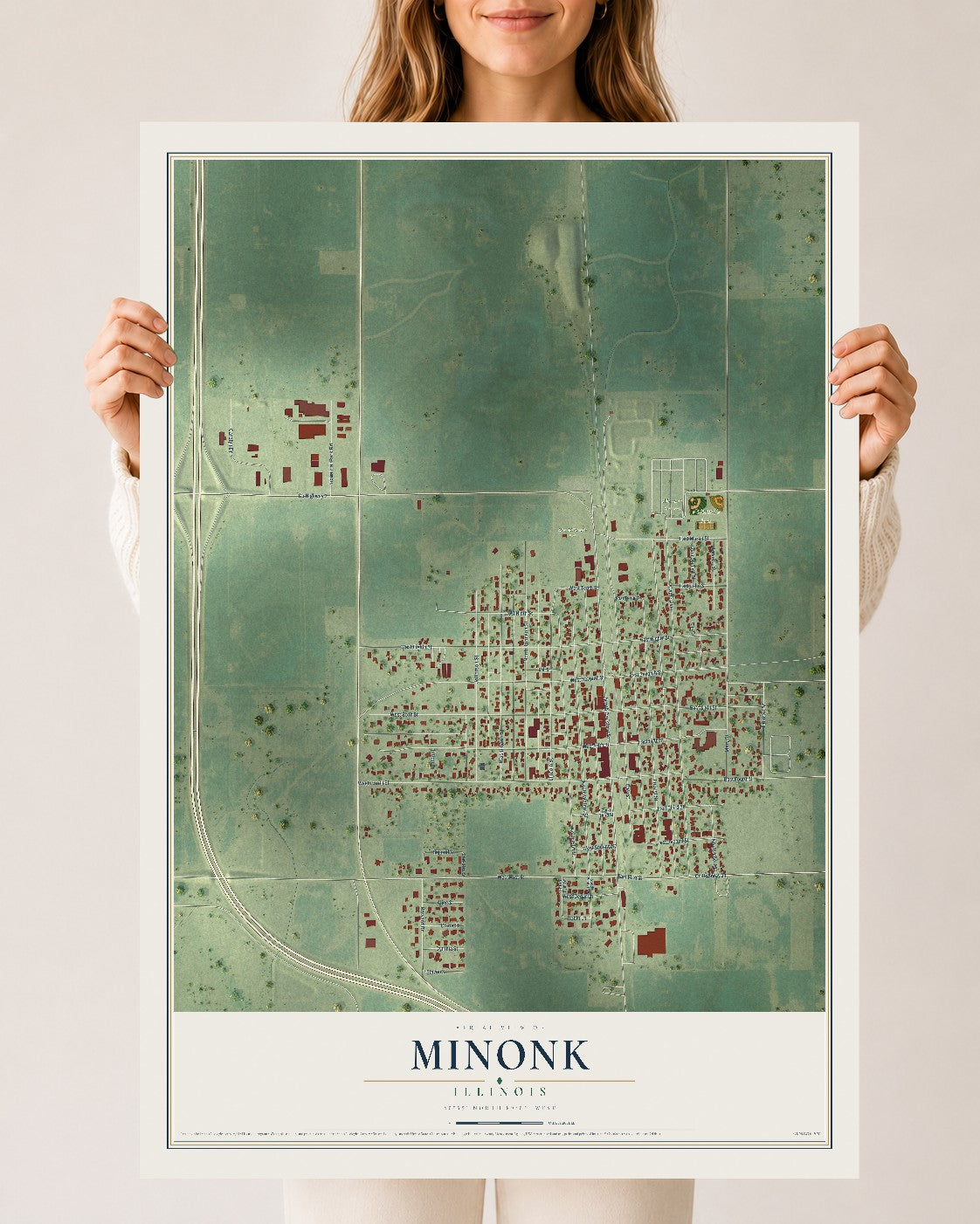 Map of Minonk, Illinois, 24 x 36 inch unframed archival matte print
