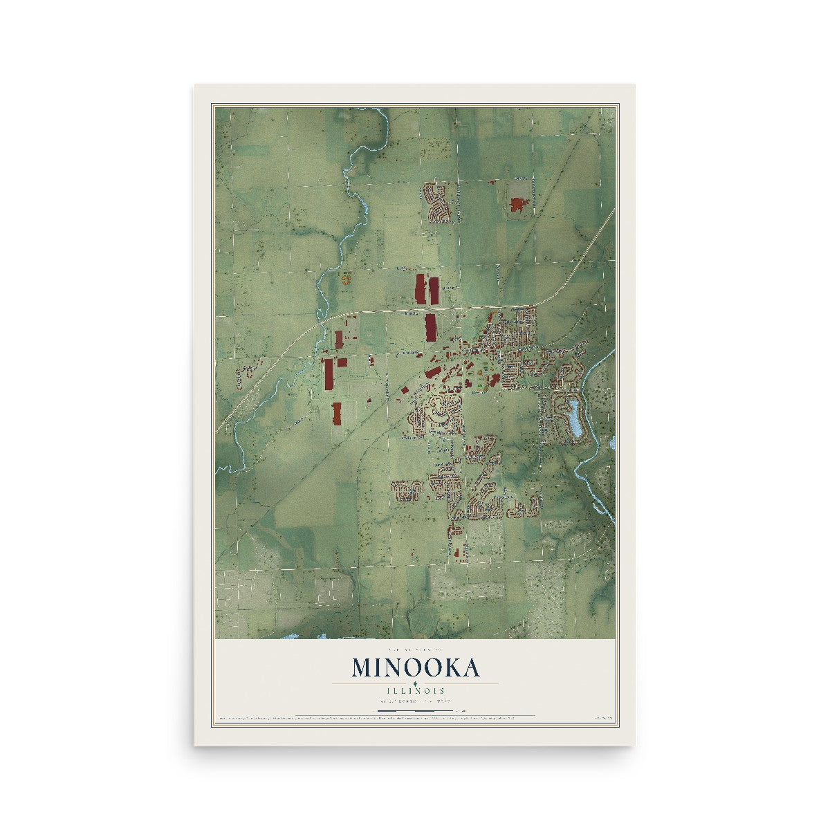 Map of Minooka, Illinois, 12 x 18 inch unframed archival matte print