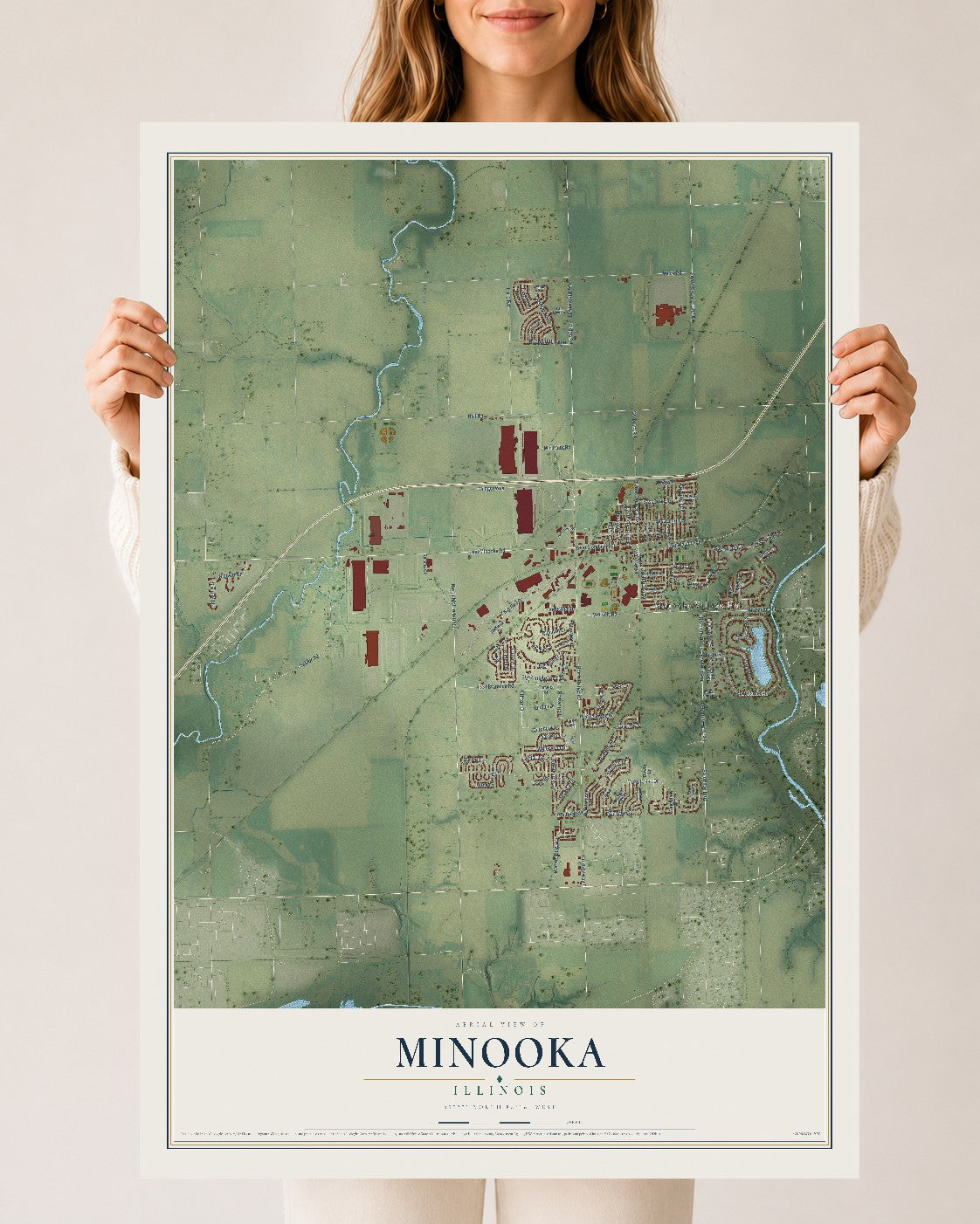 Map of Minooka, Illinois, 24 x 36 inch unframed archival matte print