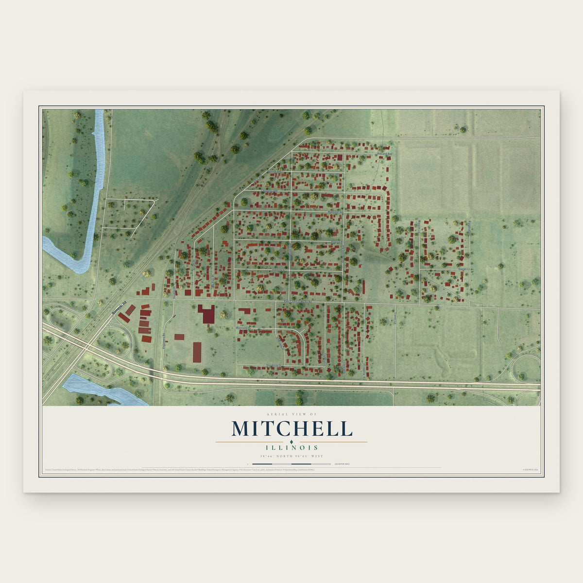 Mitchell, Illinois map print, the full design