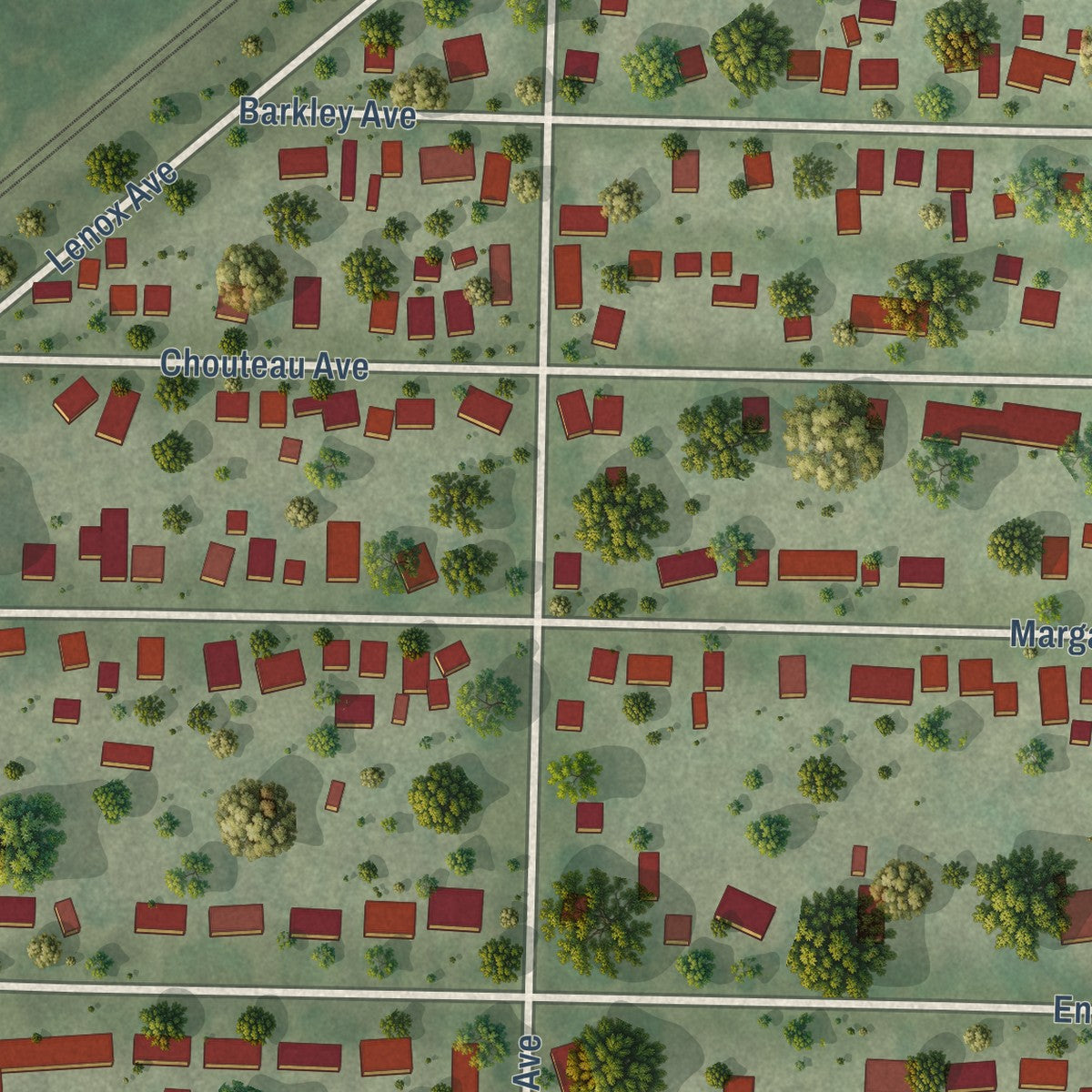 Close-up of the map of Mitchell, Illinois print showing street and building detail