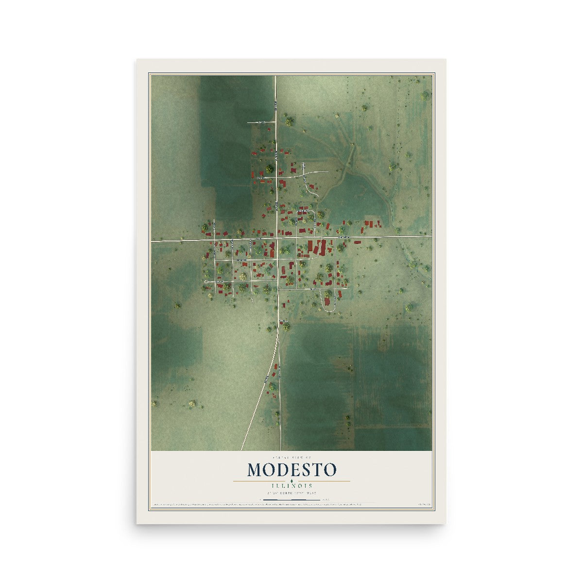 Map of Modesto, Illinois, 12 x 18 inch unframed archival matte print