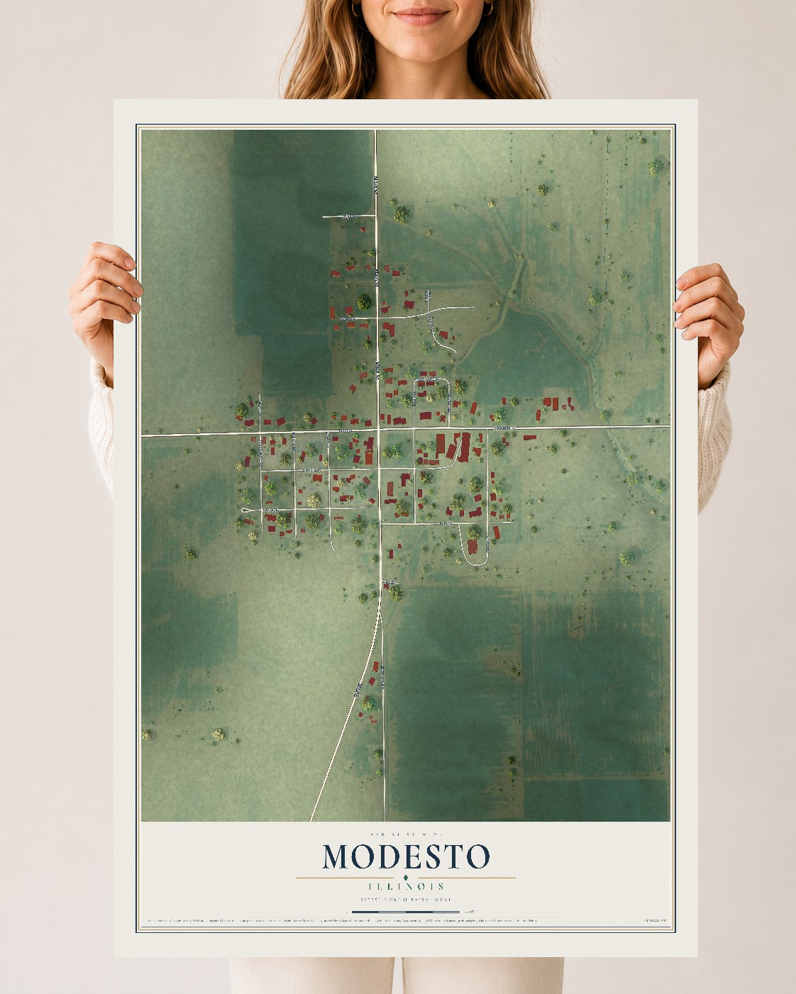 Map of Modesto, Illinois, 24 x 36 inch unframed archival matte print