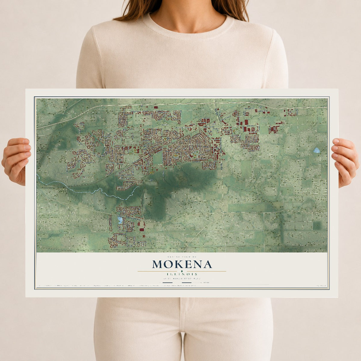 Map of Mokena, Illinois, 12 x 18 inch unframed archival matte print