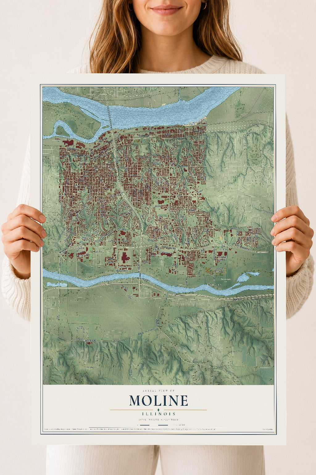Map of Moline, Illinois, 18 x 24 inch unframed archival matte print