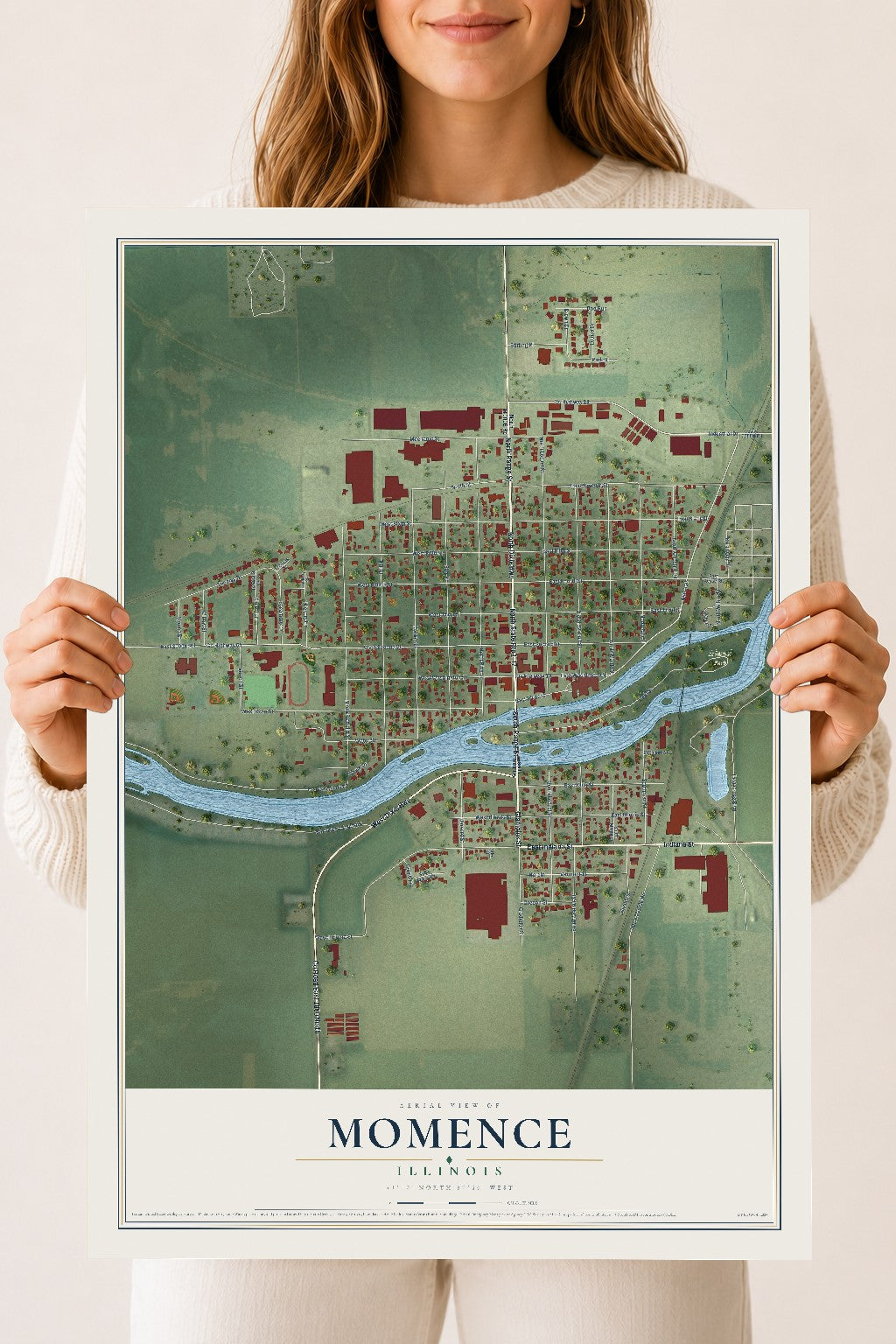 Map of Momence, Illinois, 18 x 24 inch unframed archival matte print