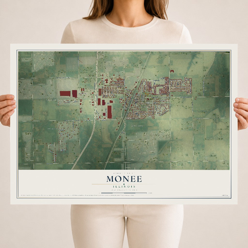 Map of Monee, Illinois, 18 x 24 inch unframed archival matte print