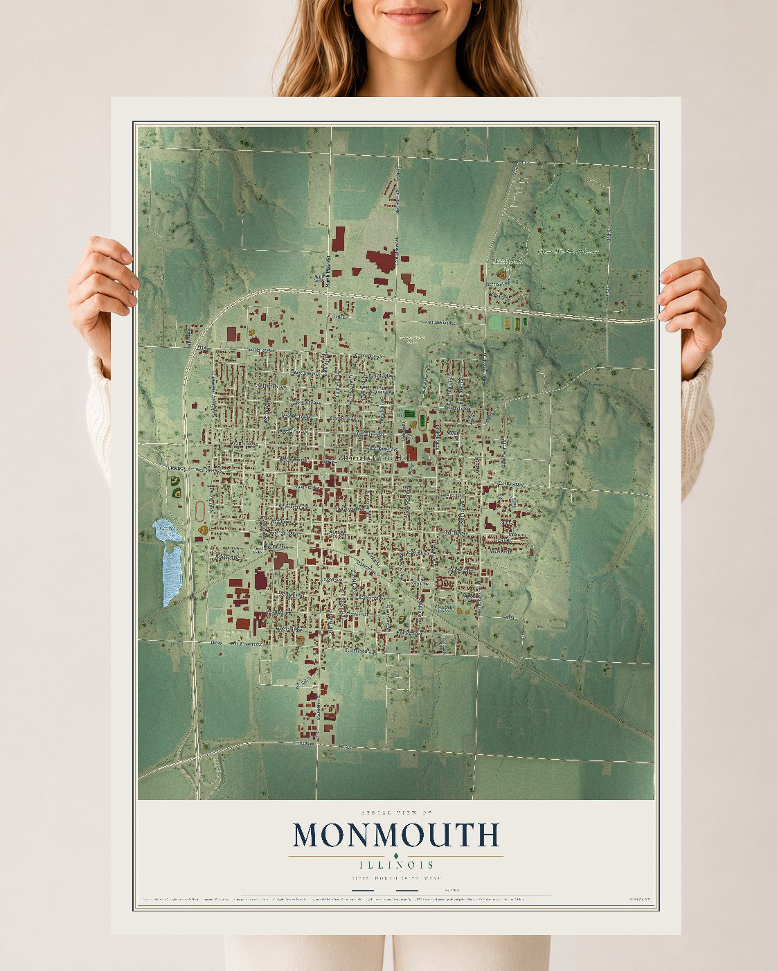 Map of Monmouth, Illinois, 24 x 36 inch unframed archival matte print