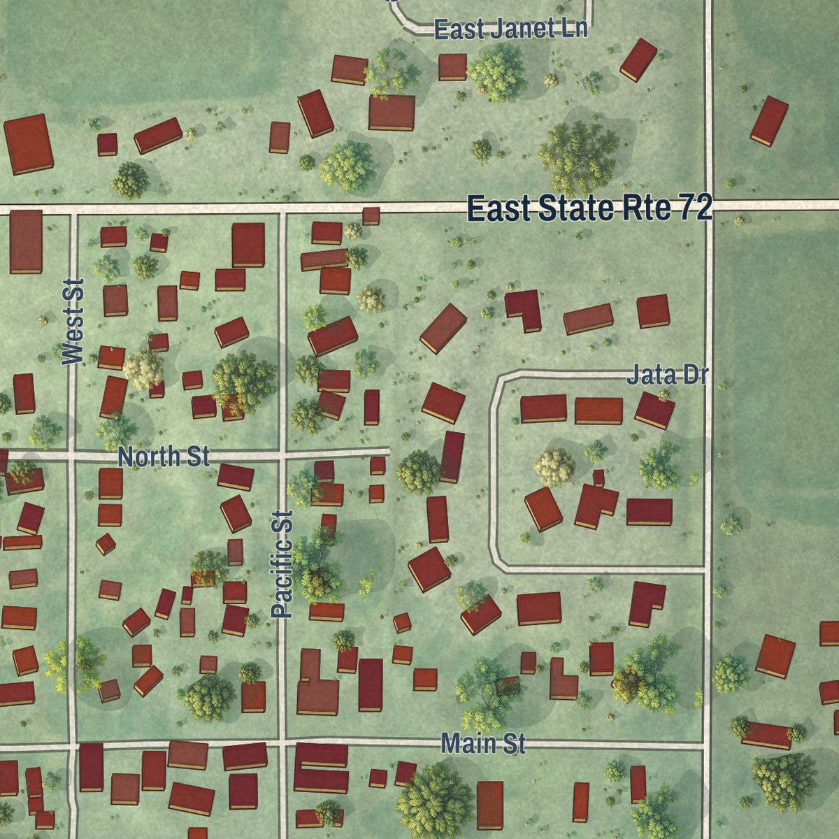 Close-up of the map of Monroe Center, Illinois print showing street and building detail