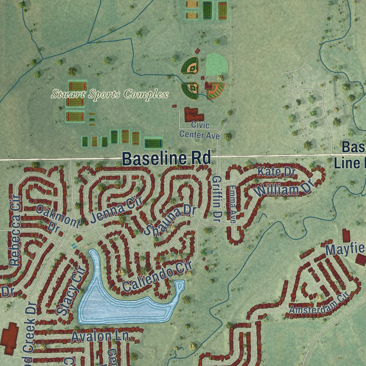 Close-up of the map of Montgomery, Illinois print showing street and building detail