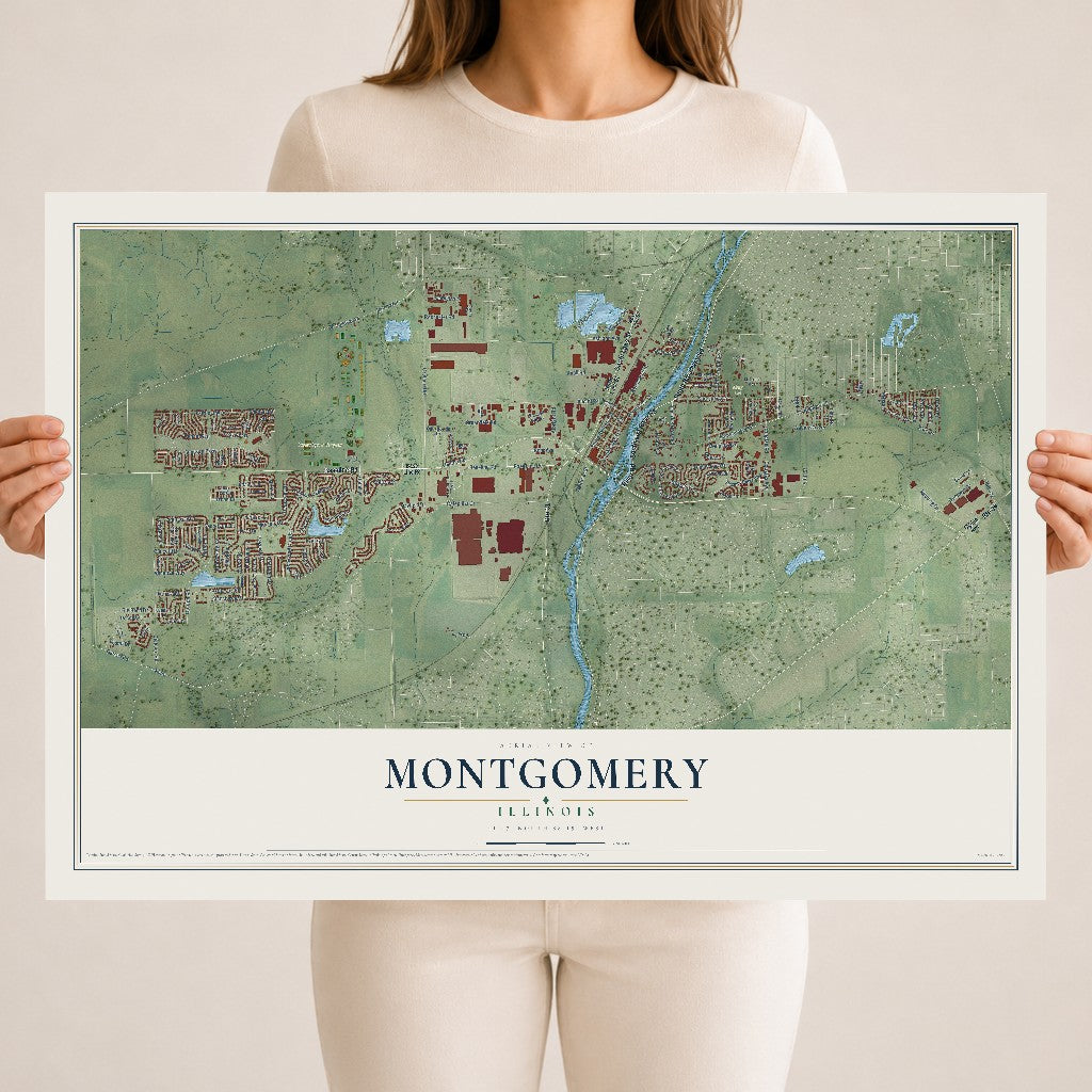 Map of Montgomery, Illinois, 18 x 24 inch unframed archival matte print