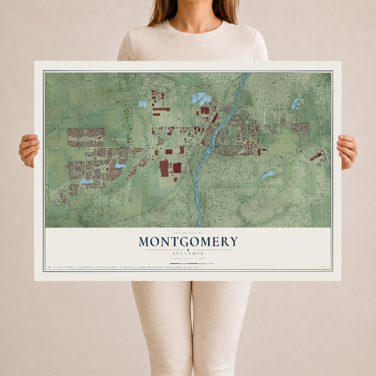 Map of Montgomery, Illinois, 24 x 36 inch unframed archival matte print