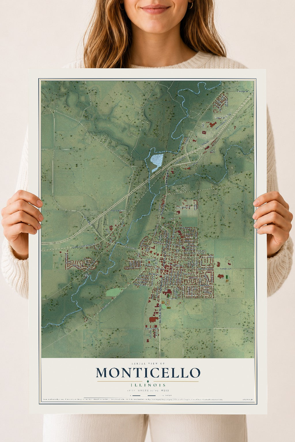Map of Monticello, Illinois, 18 x 24 inch unframed archival matte print