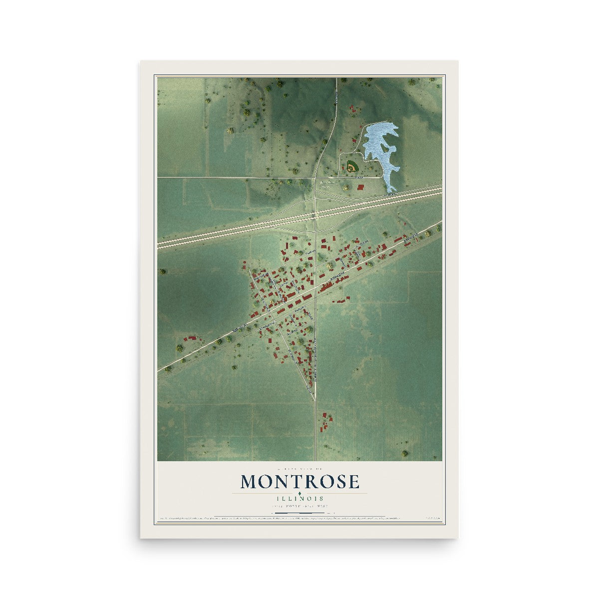 Map of Montrose, Illinois, 12 x 18 inch unframed archival matte print