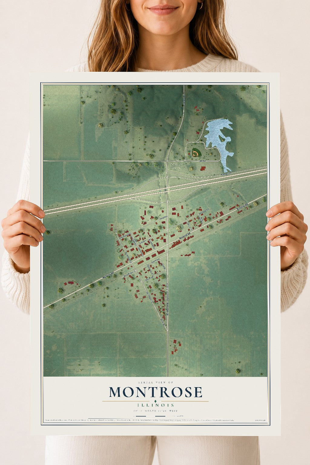 Map of Montrose, Illinois, 18 x 24 inch unframed archival matte print