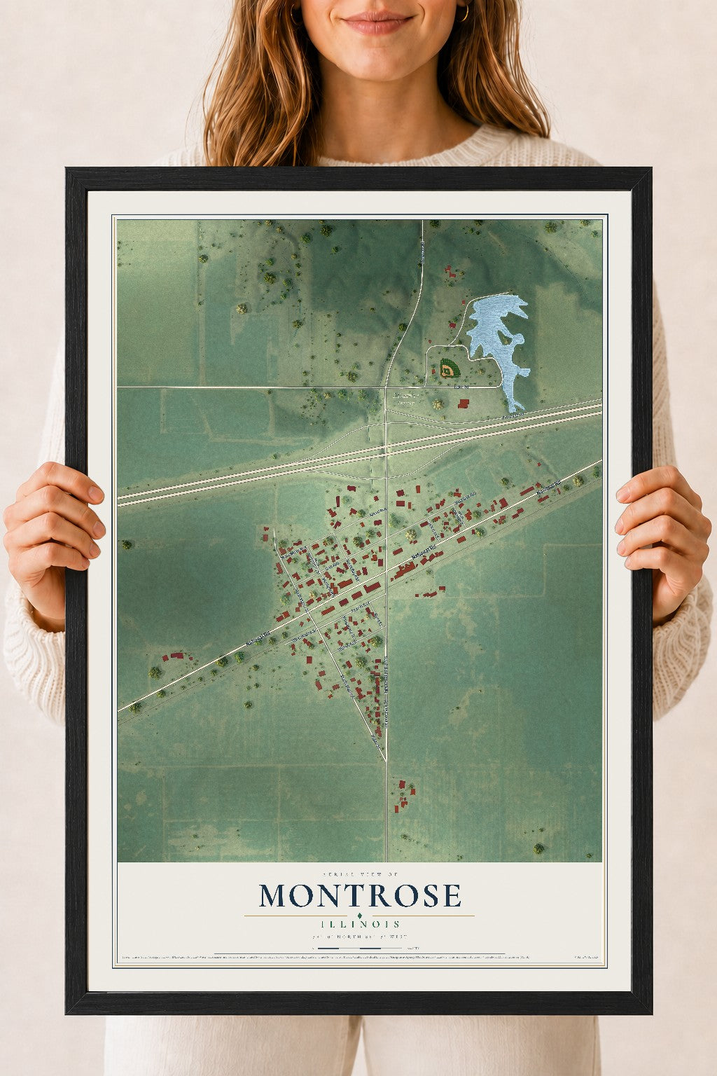 Map of Montrose, Illinois, 18 x 24 inch print in a black wood frame