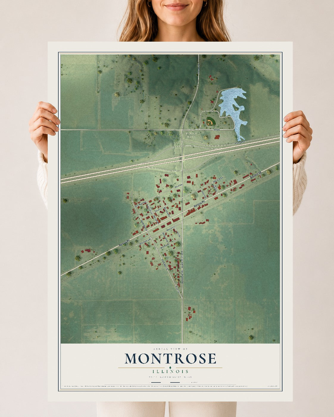 Map of Montrose, Illinois, 24 x 36 inch unframed archival matte print