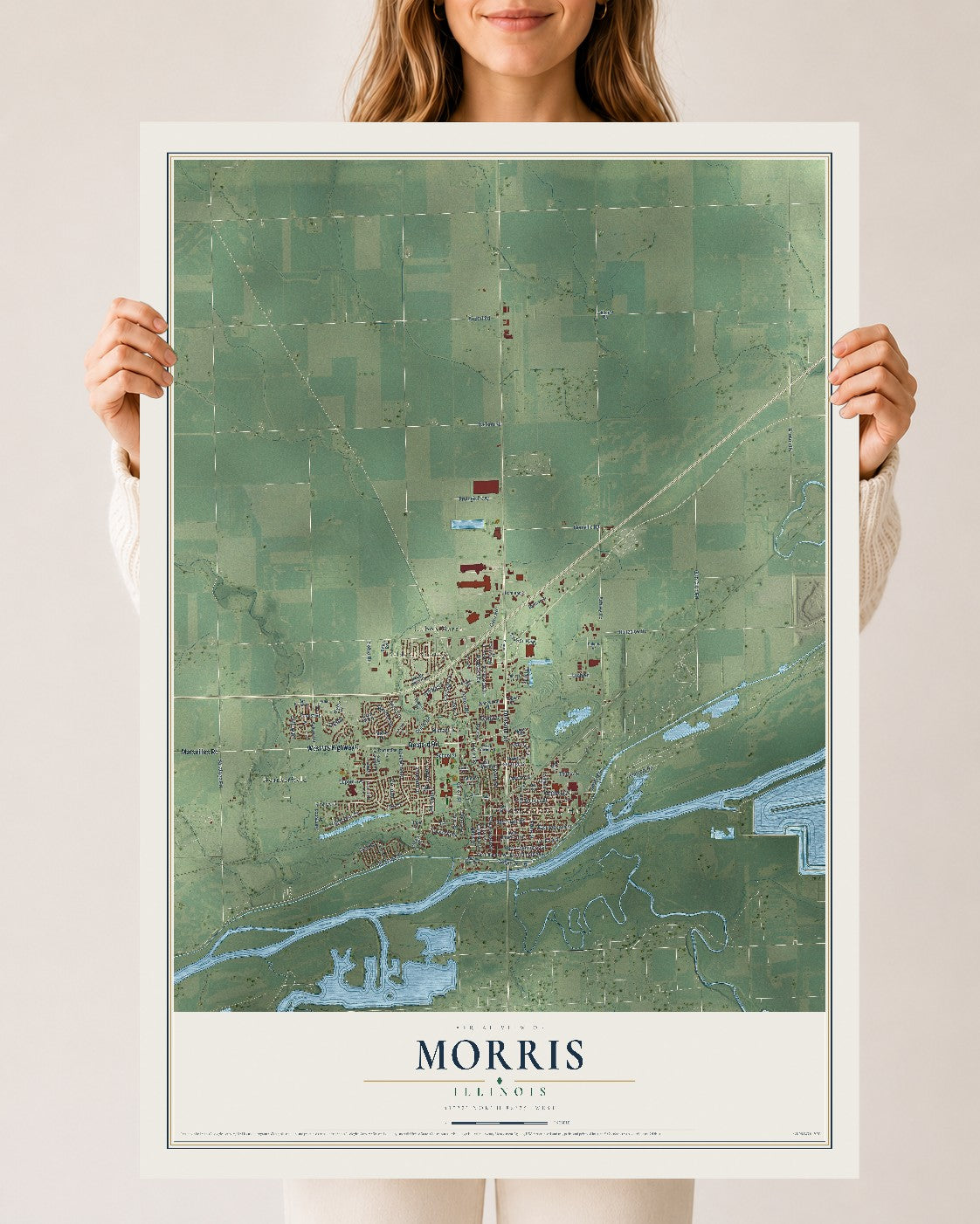 Map of Morris, Illinois, 24 x 36 inch unframed archival matte print