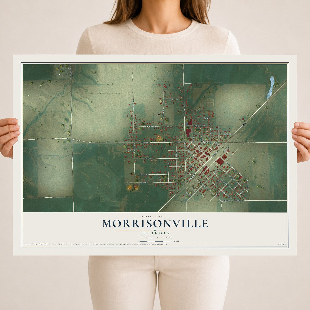 Map of Morrisonville, Illinois, 18 x 24 inch unframed archival matte print