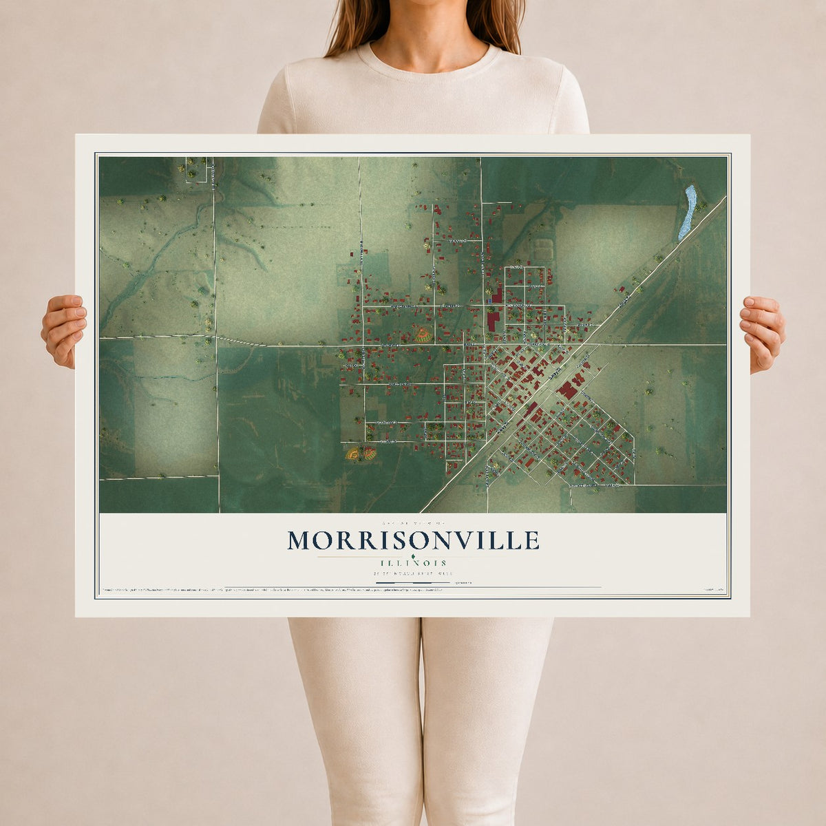 Map of Morrisonville, Illinois, 24 x 36 inch unframed archival matte print