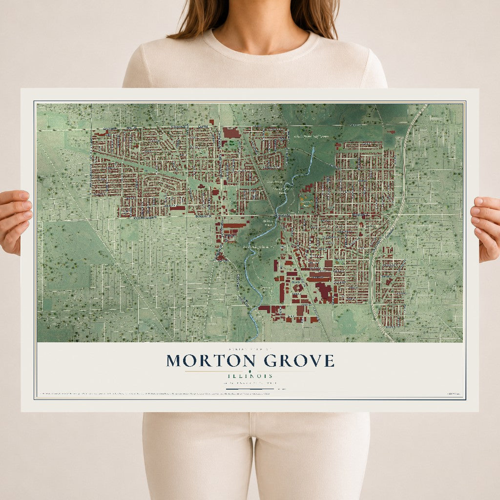 Map of Morton Grove, Illinois, 18 x 24 inch unframed archival matte print
