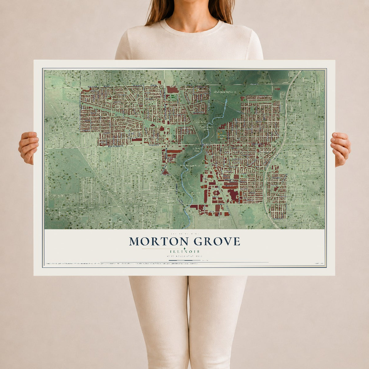 Map of Morton Grove, Illinois, 24 x 36 inch unframed archival matte print
