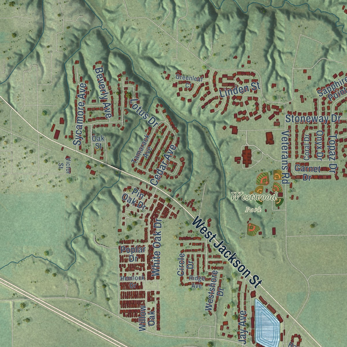 Second close-up of the map of Morton, Illinois print showing more streets and buildings