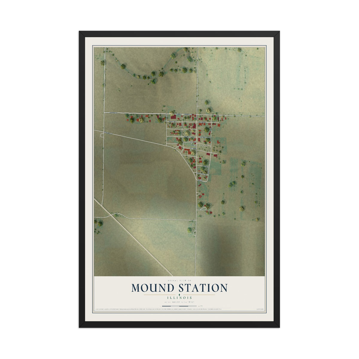 Map of Mound Station, Illinois, 12 x 18 inch print in a black wood frame