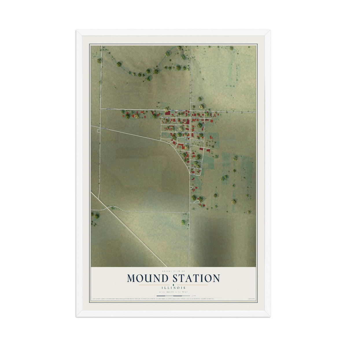 Map of Mound Station, Illinois, 12 x 18 inch print in a white wood frame