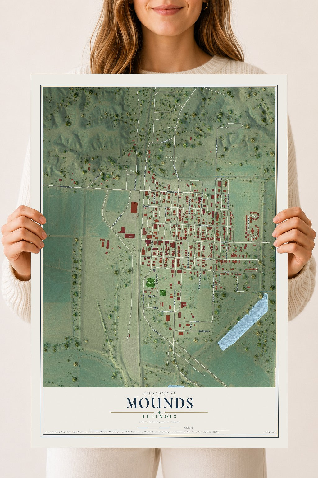 Map of Mounds, Illinois, 18 x 24 inch unframed archival matte print